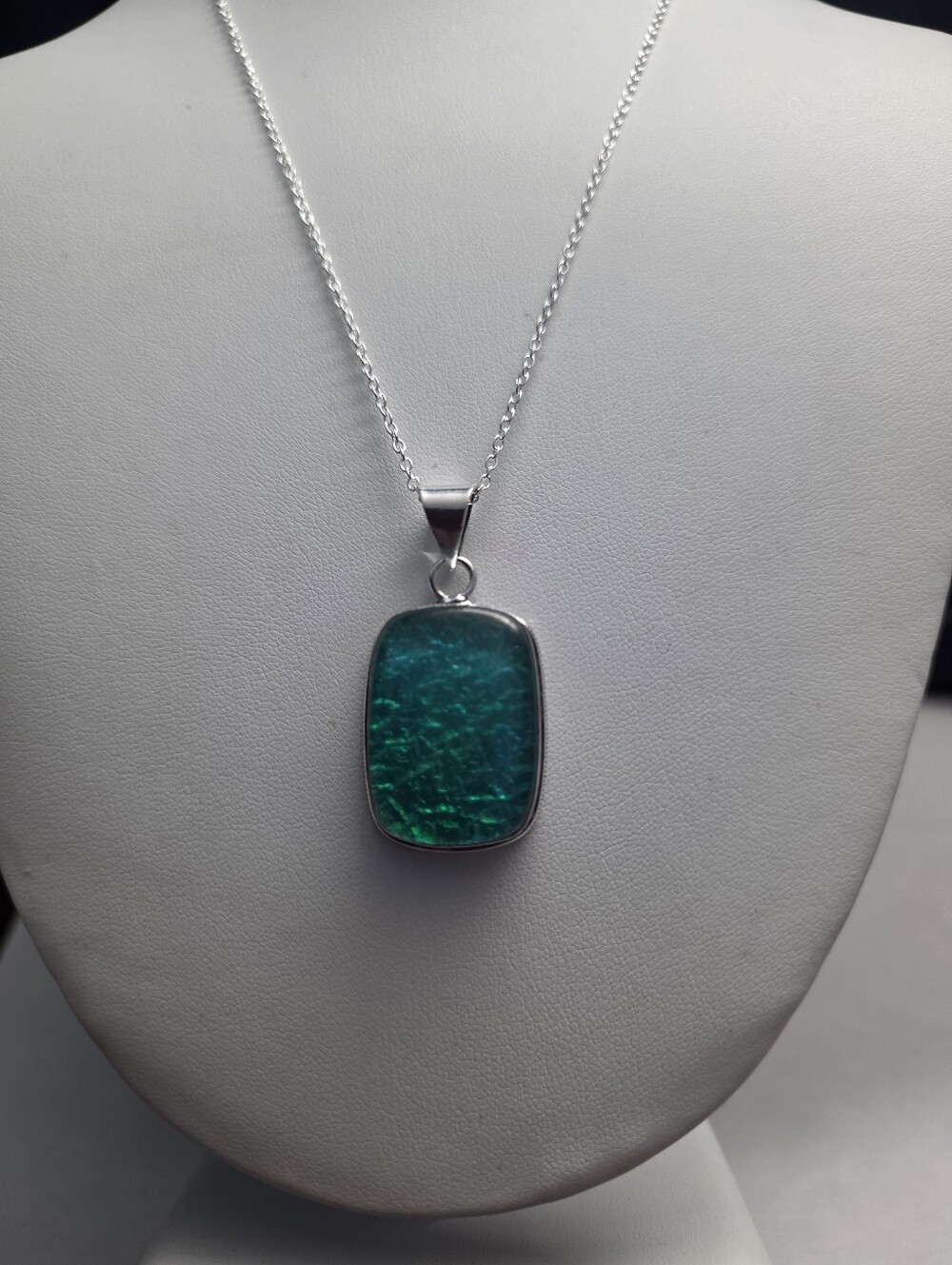 Sterling Silver Green Blue Opal-Effect Pendant Necklace
